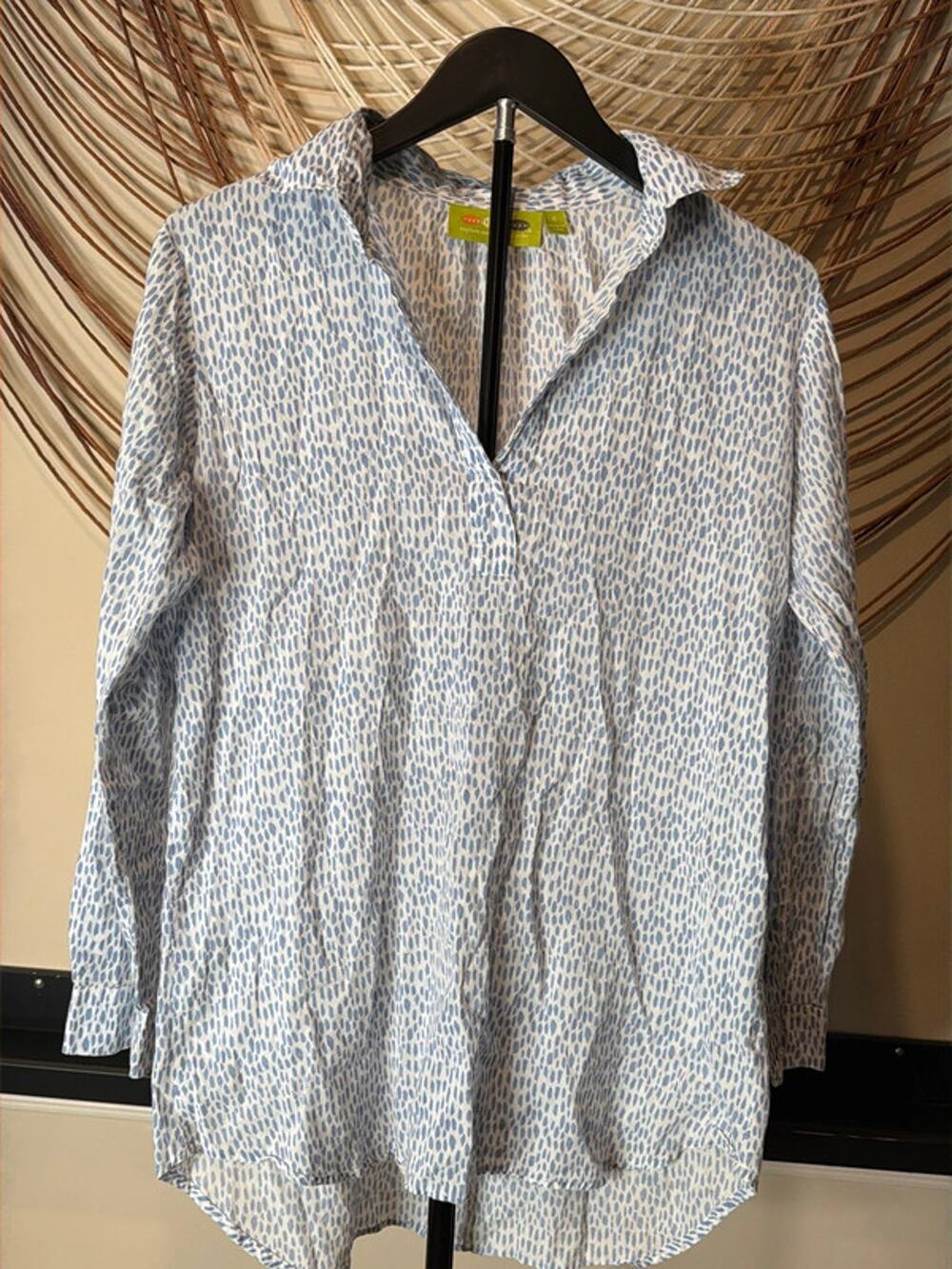 Rock flower paper, 100% cotton, blue and white tunic top S 3071